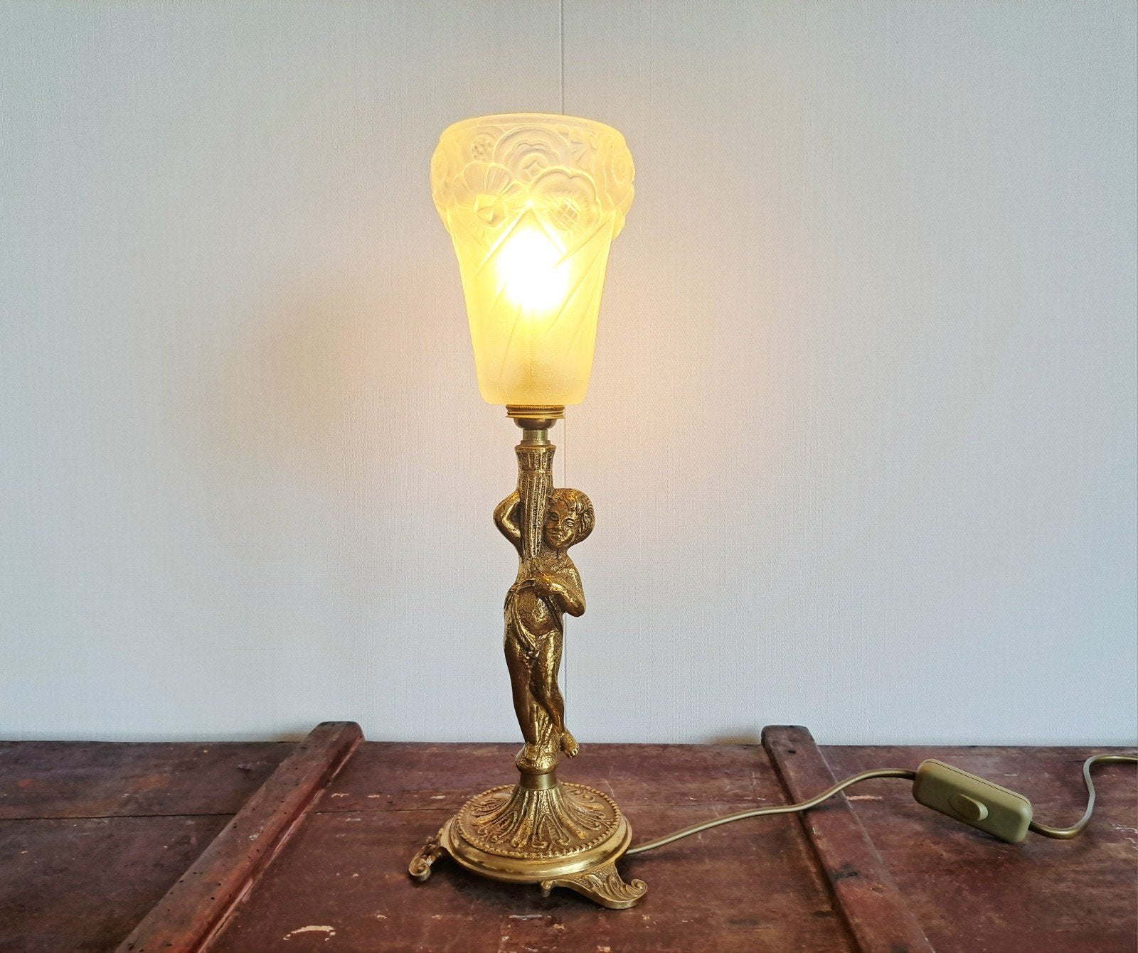 Prachtige Antieke Art Nouveau Lamp met LED-lamp, Antiek en Kunst, Antiek | Lampen, Ophalen of Verzenden