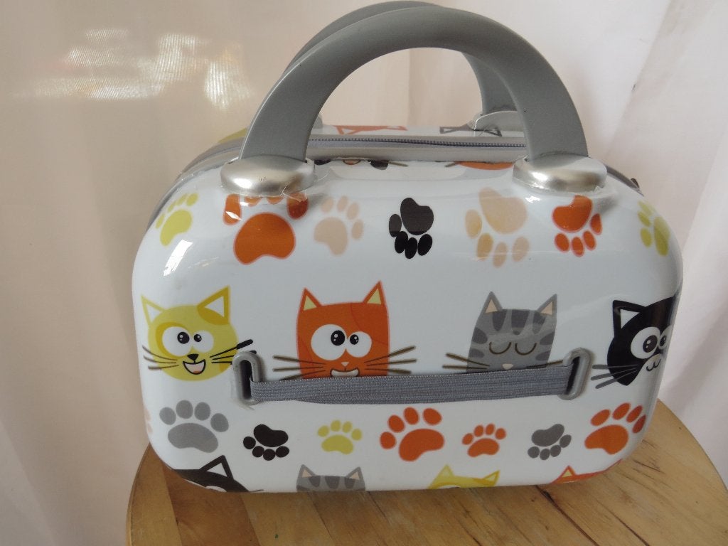 grijze kleine hardcase koffer/ grote make up case katten, Ophalen of Verzenden, Gebruikt, Blauw, Hardcase