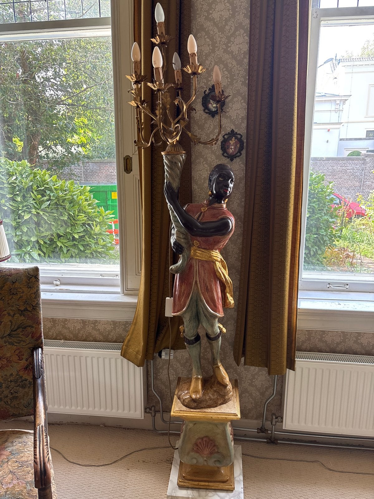 Antieke Moorse staande lamp met beeld, Ophalen