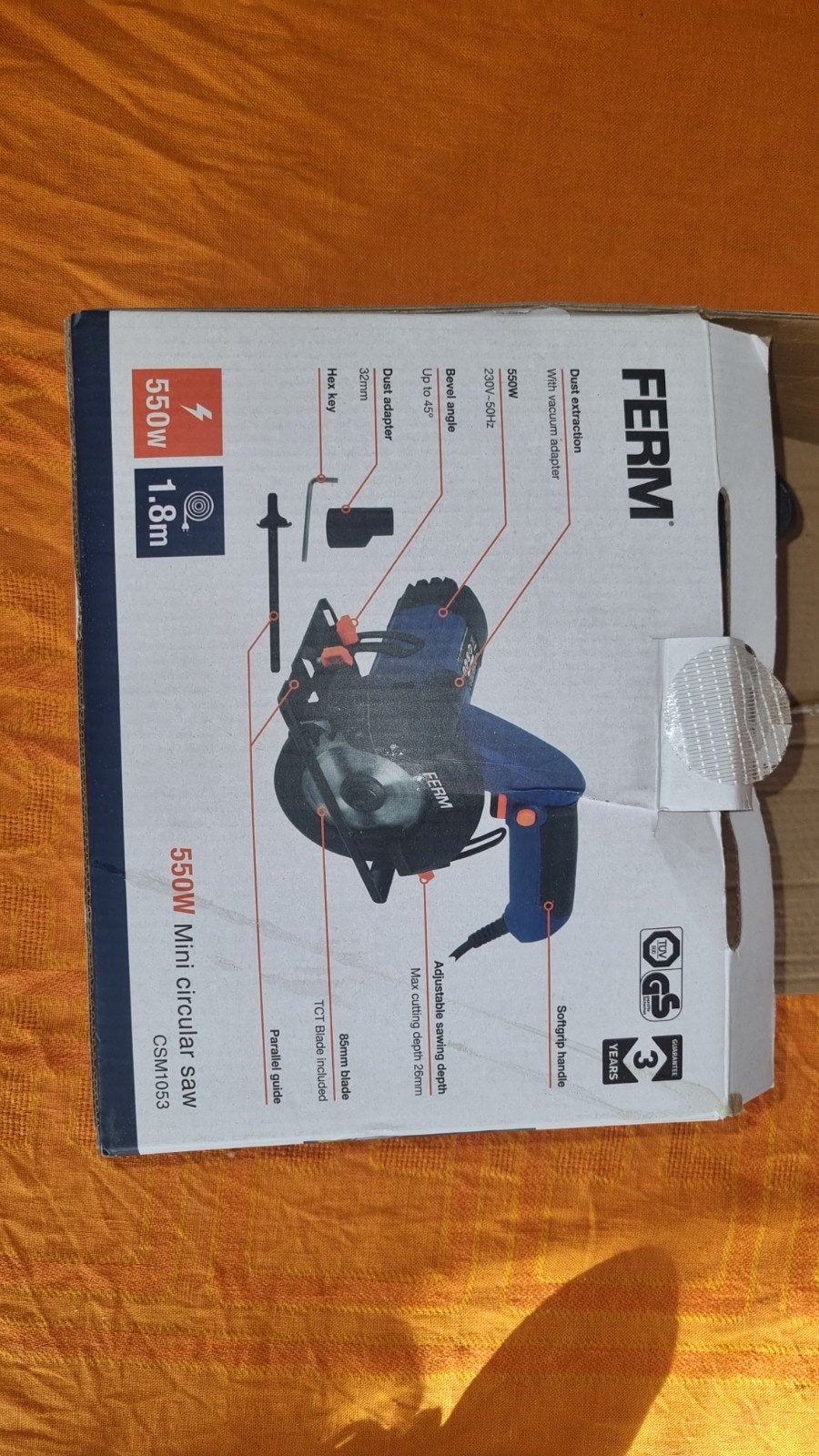 FERM Powerline Mini Cirkelzaag CSM1053 – 550W, Doe-het-zelf en Verbouw, Lieren en Takels, Ophalen of Verzenden, Zo goed als nieuw