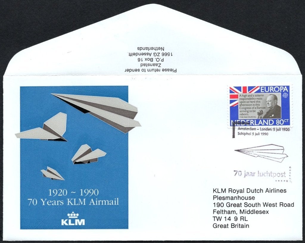 70 jaar KLM Airmail Amsterdam-London 1920-1990, Verzenden, Envelop