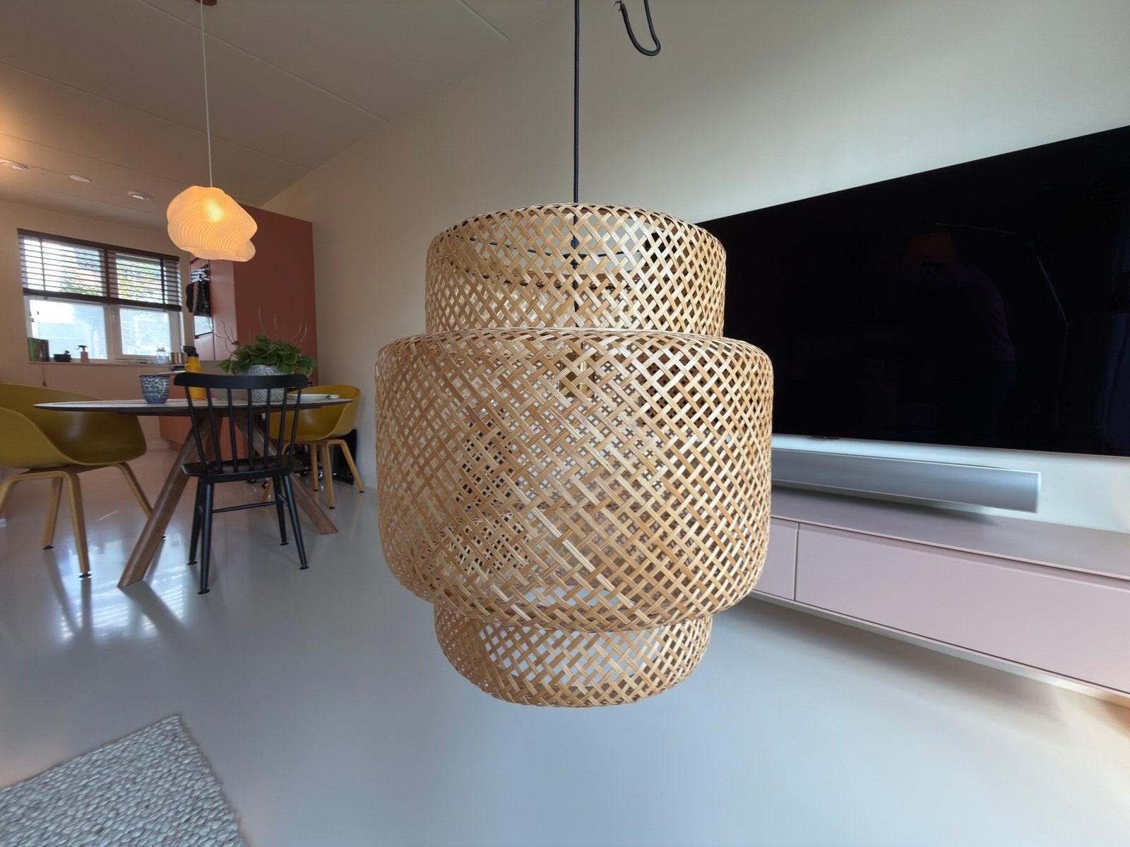 Ikea Sinnerlig groot (50cm) + Skaftet pendel (messing), Rond, Zo goed als nieuw, 50 cm, Hout