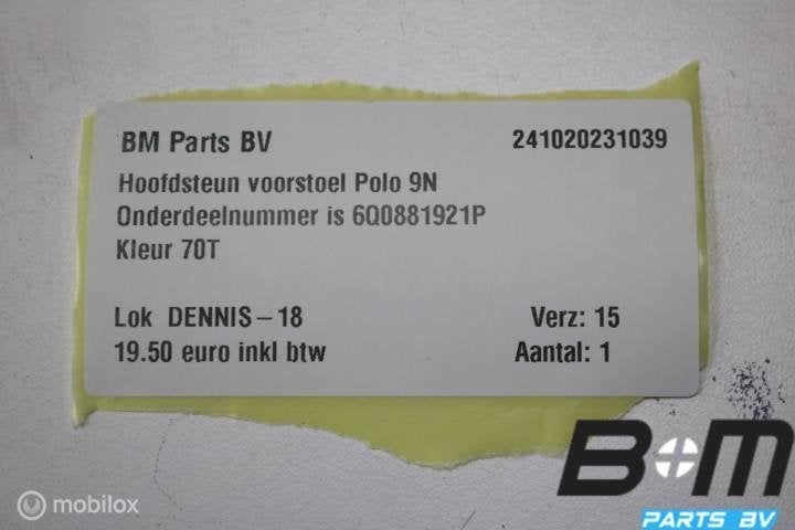 Hoofdsteun voorstoel VW Polo 9N 6Q0881921P, Gebruikt
