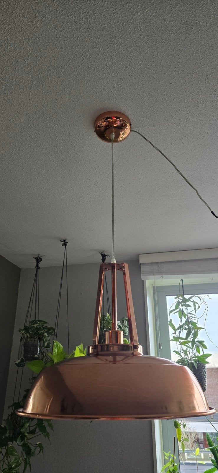 Koperen Hanglamp - Industriële Stijl, Huis en Inrichting, Lampen | Hanglampen, Ophalen, Gebruikt, E27 (groot), Metaal