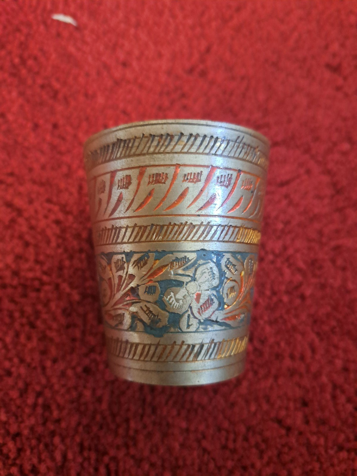 Vintage messing beker met emaille decoratie - India, Ophalen of Verzenden