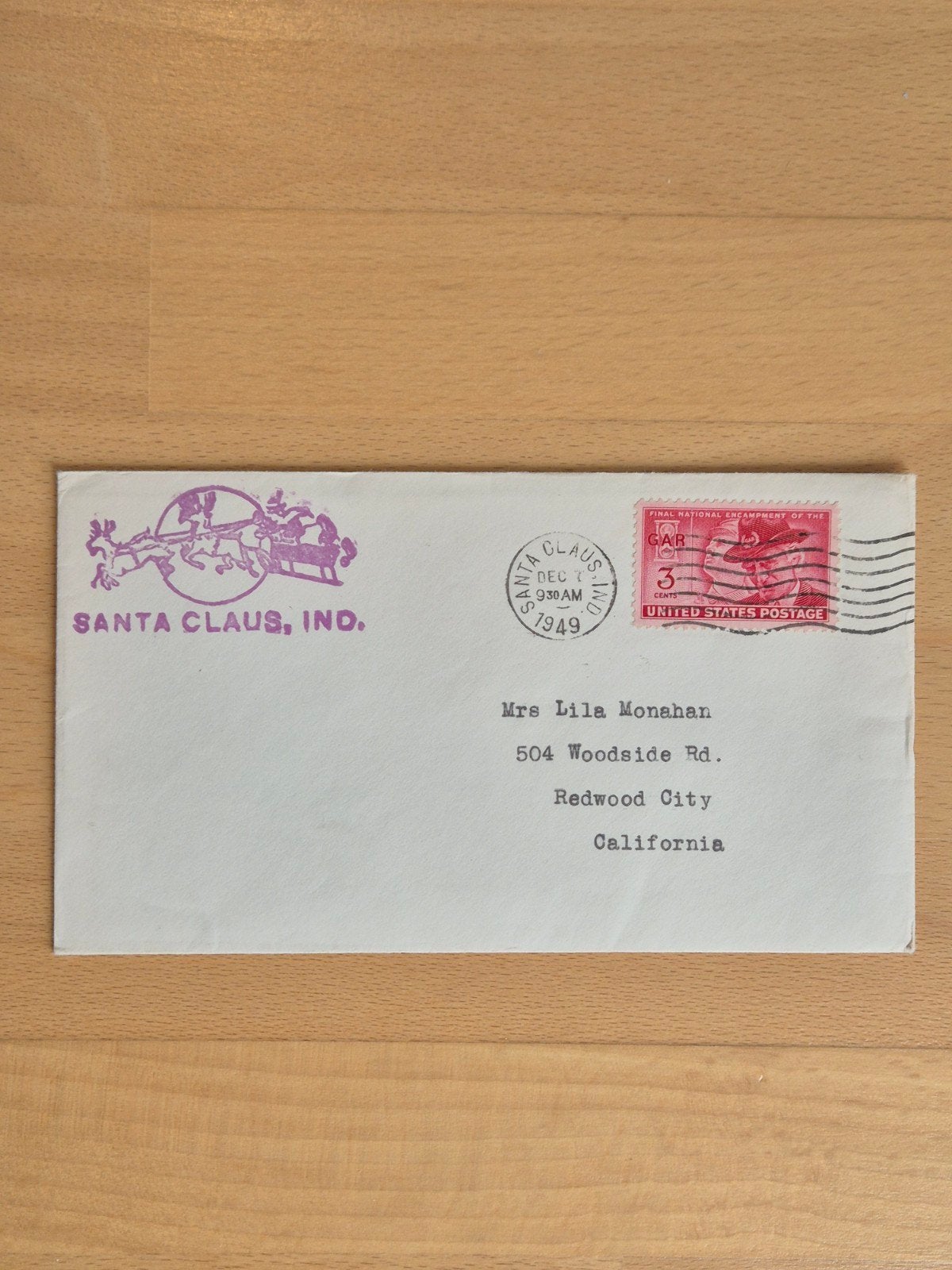 Envelop 1949 VS Kerst, Ophalen of Verzenden, Envelop