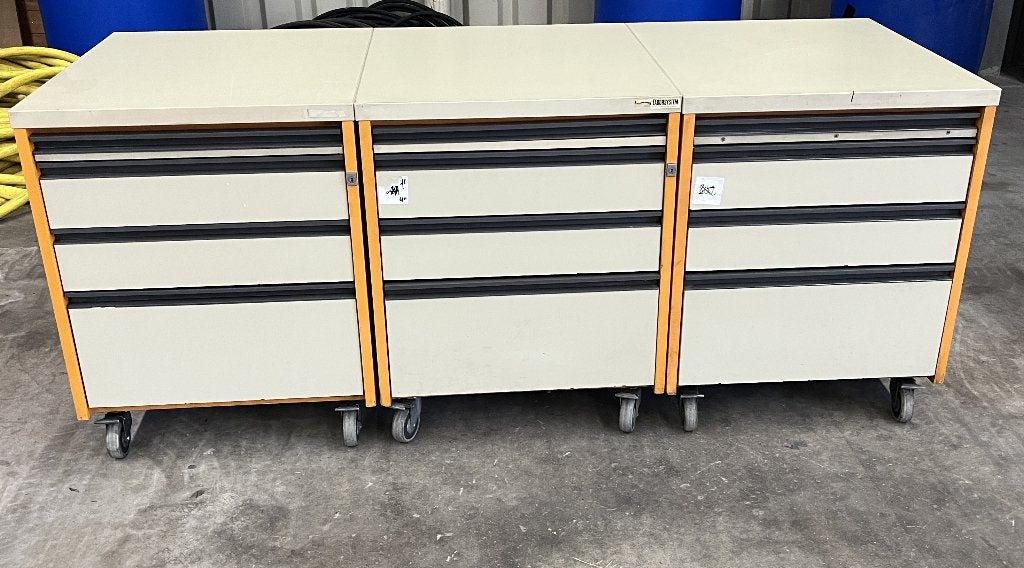 3 vintage industriële ladekasten ,kwaliteitsmerk Laborsystem, Ophalen, Gebruikt, 50 tot 100 cm, 3 of 4 laden