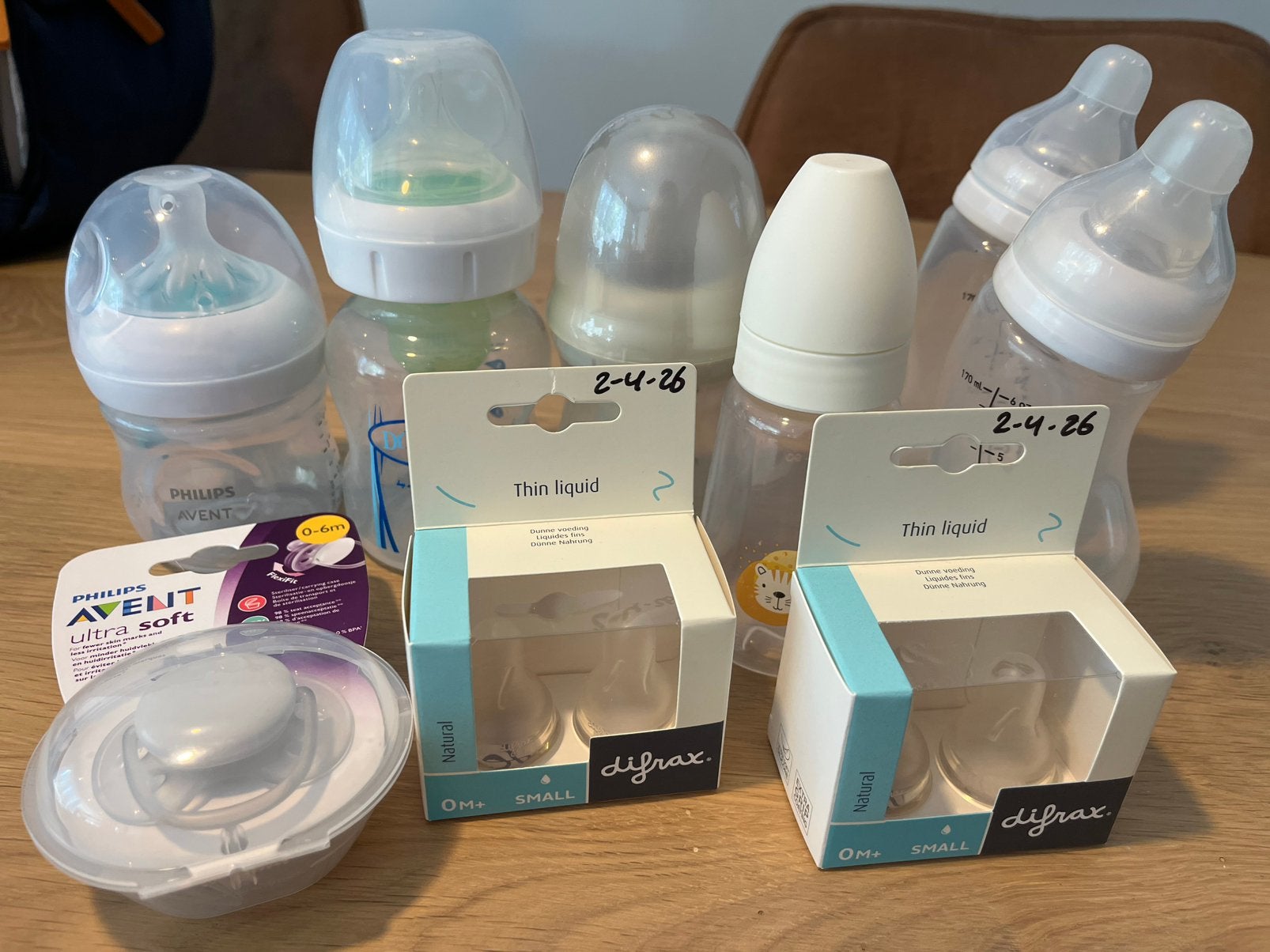 6x babyflesje newborn tot 170ml met difrax flesspenen S, Ophalen of Verzenden, Zo goed als nieuw, Overige typen