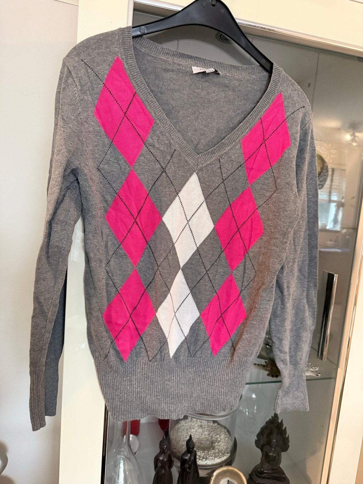 Argyle trui met V-hals, maat M, Ophalen of Verzenden, Zo goed als nieuw, Maat 38/40 (M), Grijs