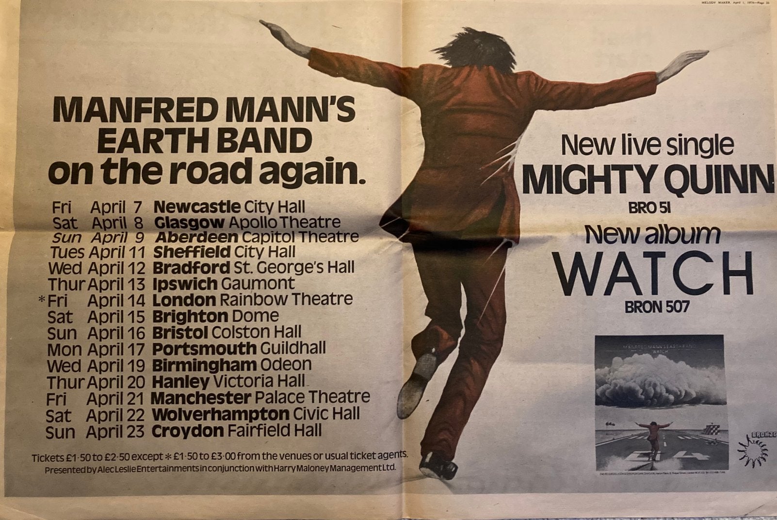 Paginagrote A2 advertentie MANFRED MANN’S EARTH BAND tour 78, Ophalen of Verzenden, Zo goed als nieuw