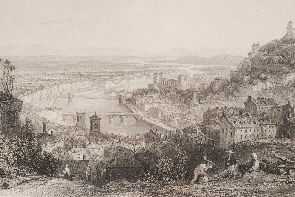 Lyon vanaf La Croix-Rousse Thomas Allom - Origineel uit 1869, Verzamelen, Foto's en Prenten, Verzenden, Voor 1940, Gebruikt, Overige onderwerpen