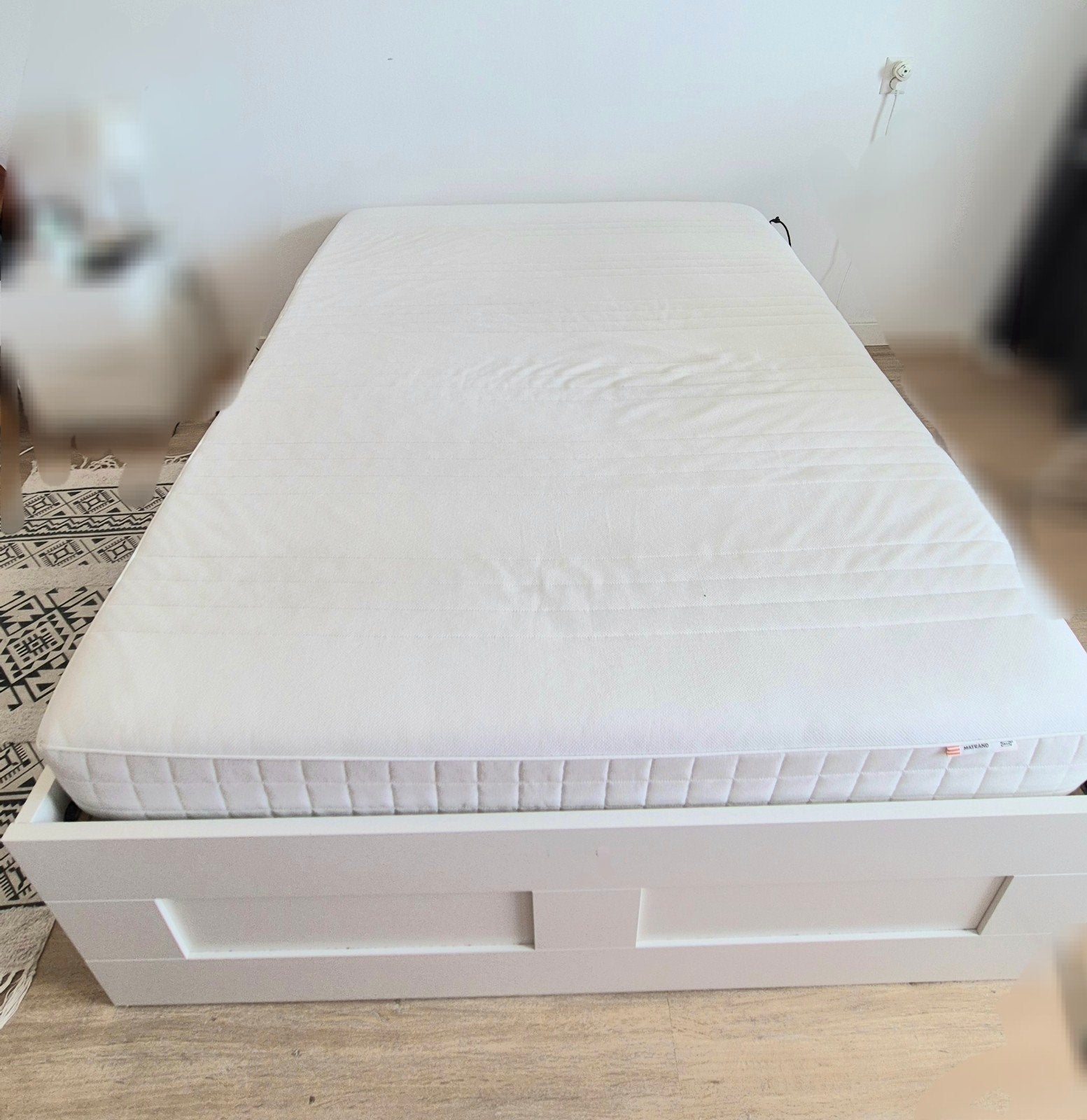 IKEA BRIMNES Bed 140x200 met MATRAND Matras & Opbergruimte, Huis en Inrichting, Ophalen, Gebruikt, Wit, Tweepersoons