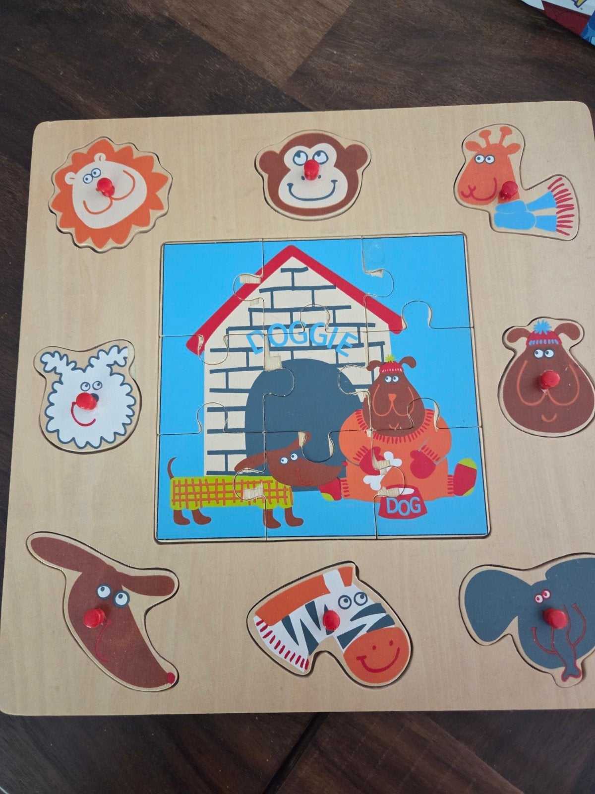 Houten Dieren Puzzel met Noppen voor Kinderen, Ophalen, 2 tot 4 jaar, Gebruikt, 10 tot 50 stukjes