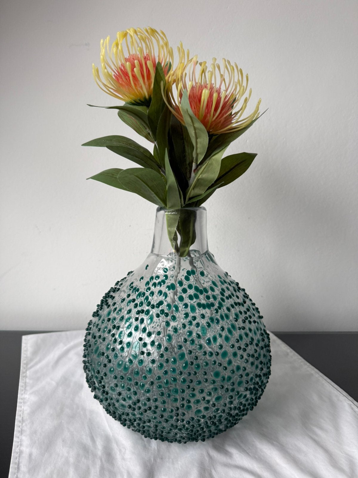Bijzondere grote Zee egel of Urchin vaas groen, Ophalen of Verzenden, Zo goed als nieuw, Groen, Glas