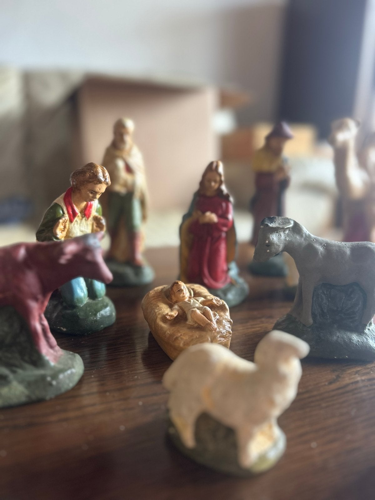 Kerststal beeldjes set - Geboorte van Jezus, Ophalen of Verzenden, Gebruikt, Beeld(je), Christendom | Katholiek