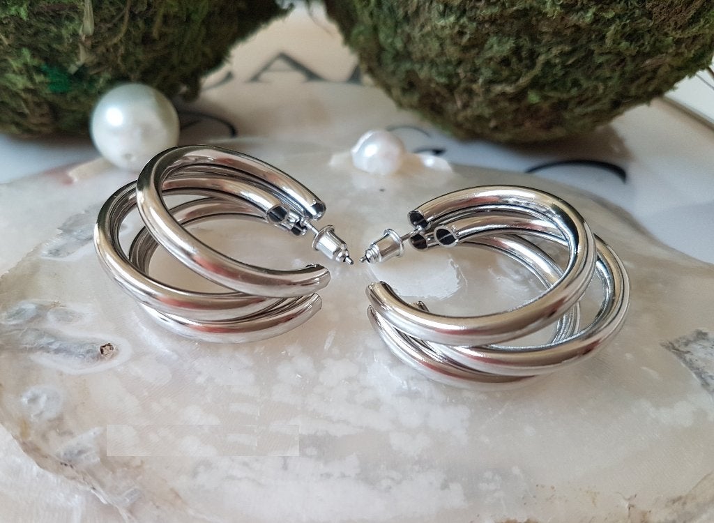 Creool Triple Oorbellen in Zilverkleur., Overige materialen, Verzenden, Nieuw, Knopjes of Stekers