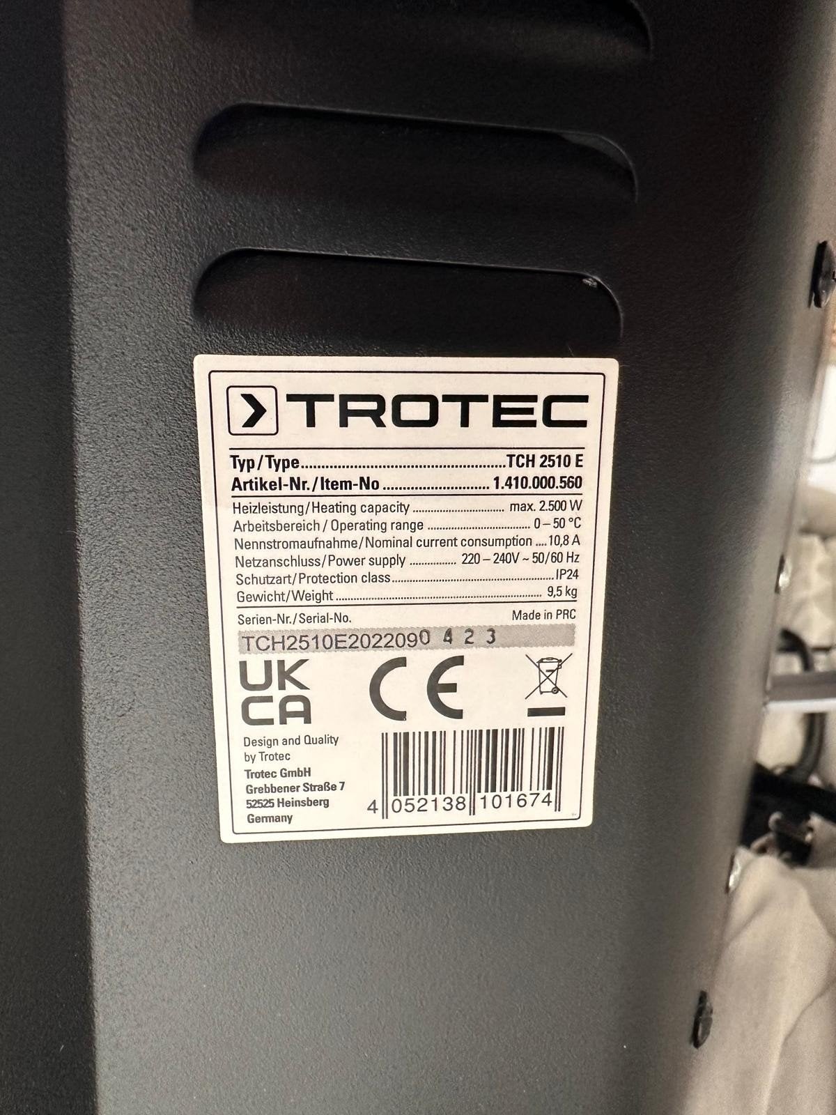Trotec TCH 2510 E Convectorkachel 2 stuks- Zo goed als nieuw, Ophalen, 30 tot 80 cm, Kachel, Zo goed als nieuw