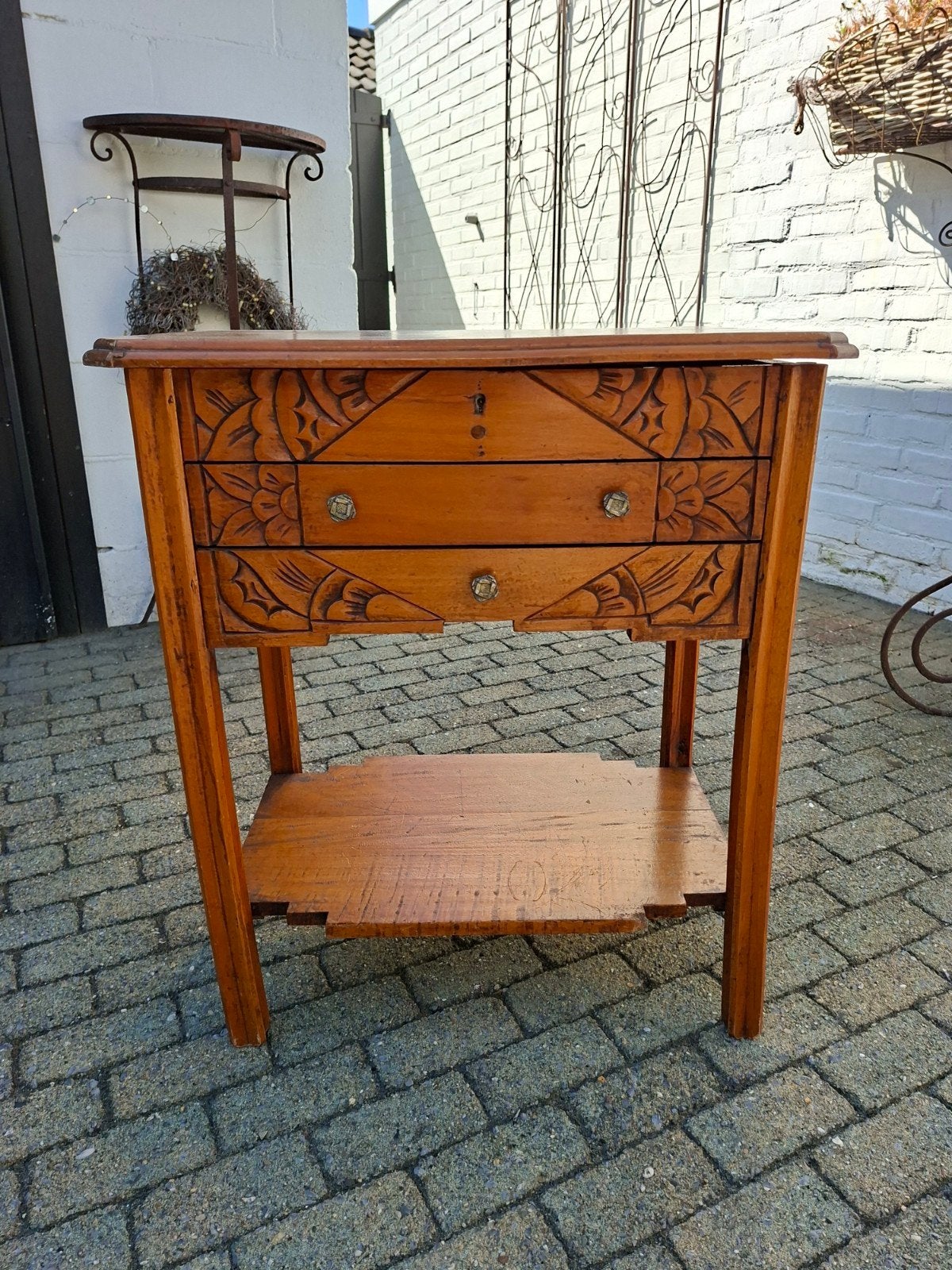 Antiek make-up/sieradentafeltje met spiegel en lades, Ophalen