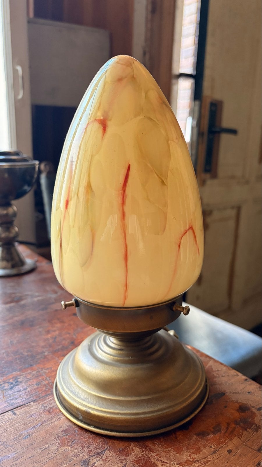 Vintage Tafellamp met Gevlamd Glas, Antiek en Kunst, Ophalen of Verzenden