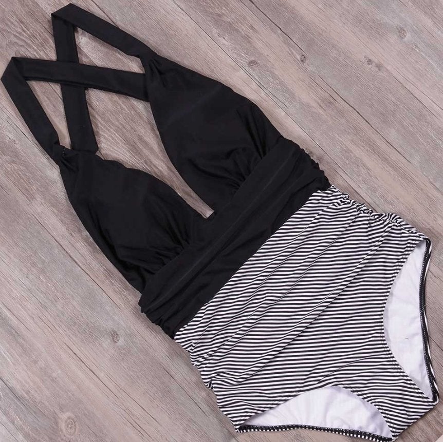 Zwart wit gestreept badpak voorgevormd retro dames vrouwen, Verzenden, Nieuw, Meerkleurig, Badpak