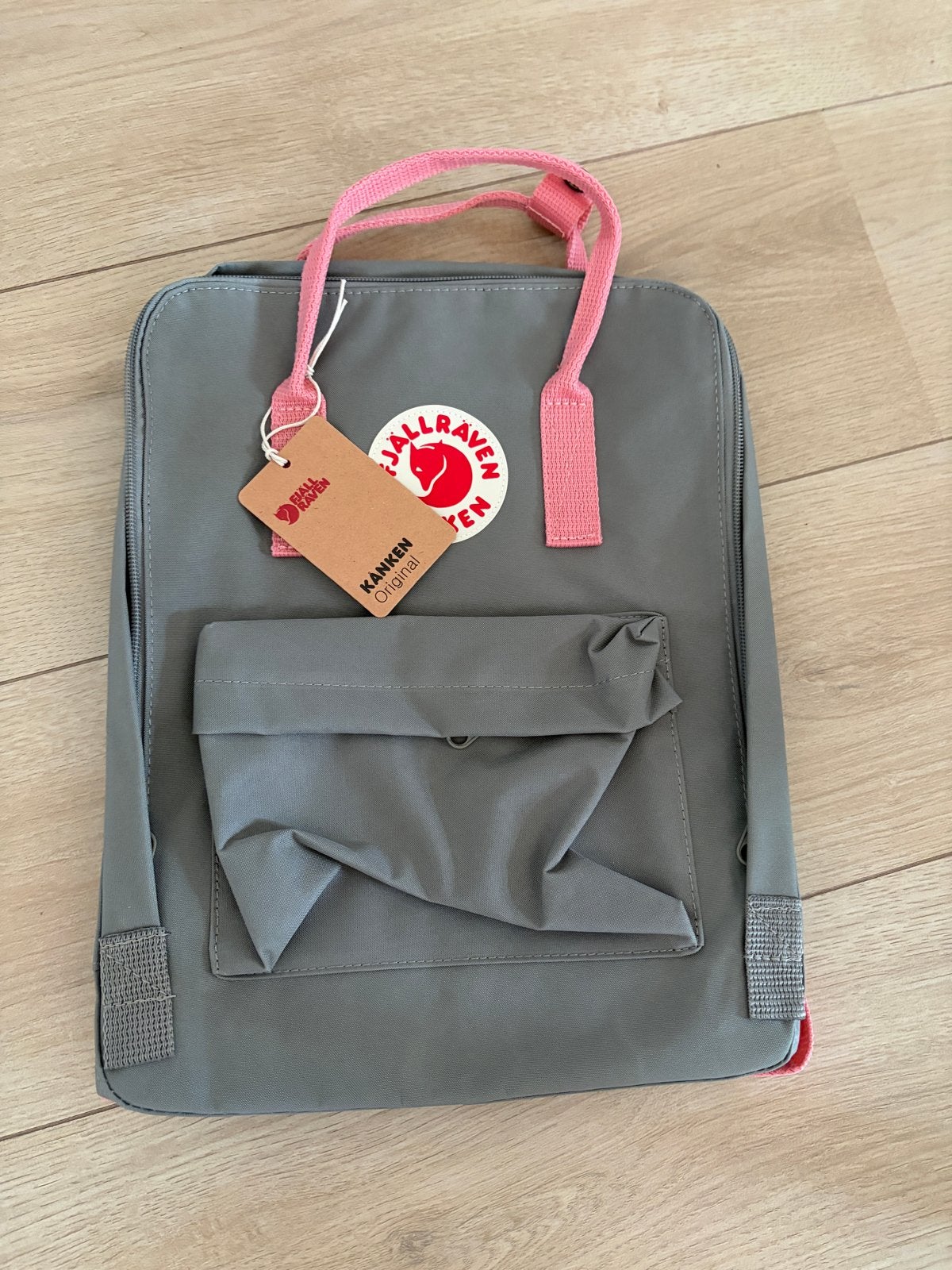 Fjällräven Kånken Original Rugzak - Grijs met Roze Banden, Overige merken, Verzenden, 25 tot 40 cm, Nieuw