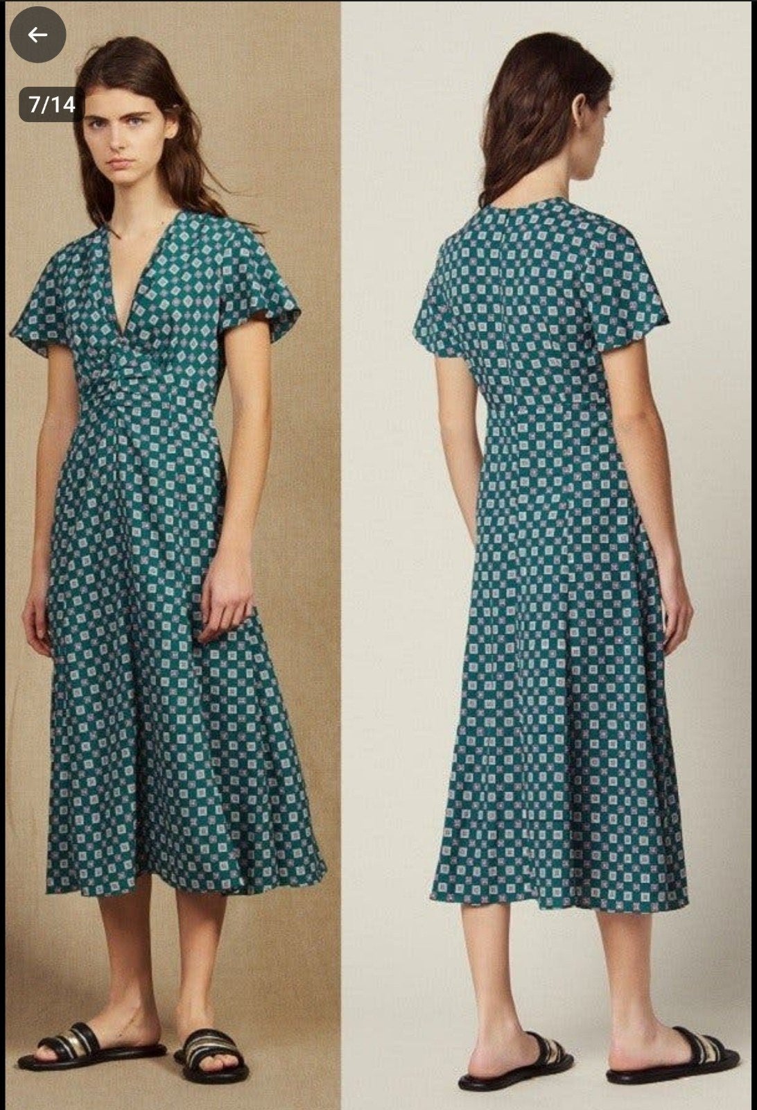 Sandro Paris midi jurk met print, S, Kleding | Dames, Sandro, Ophalen of Verzenden, Zo goed als nieuw, Maat 36 (S)