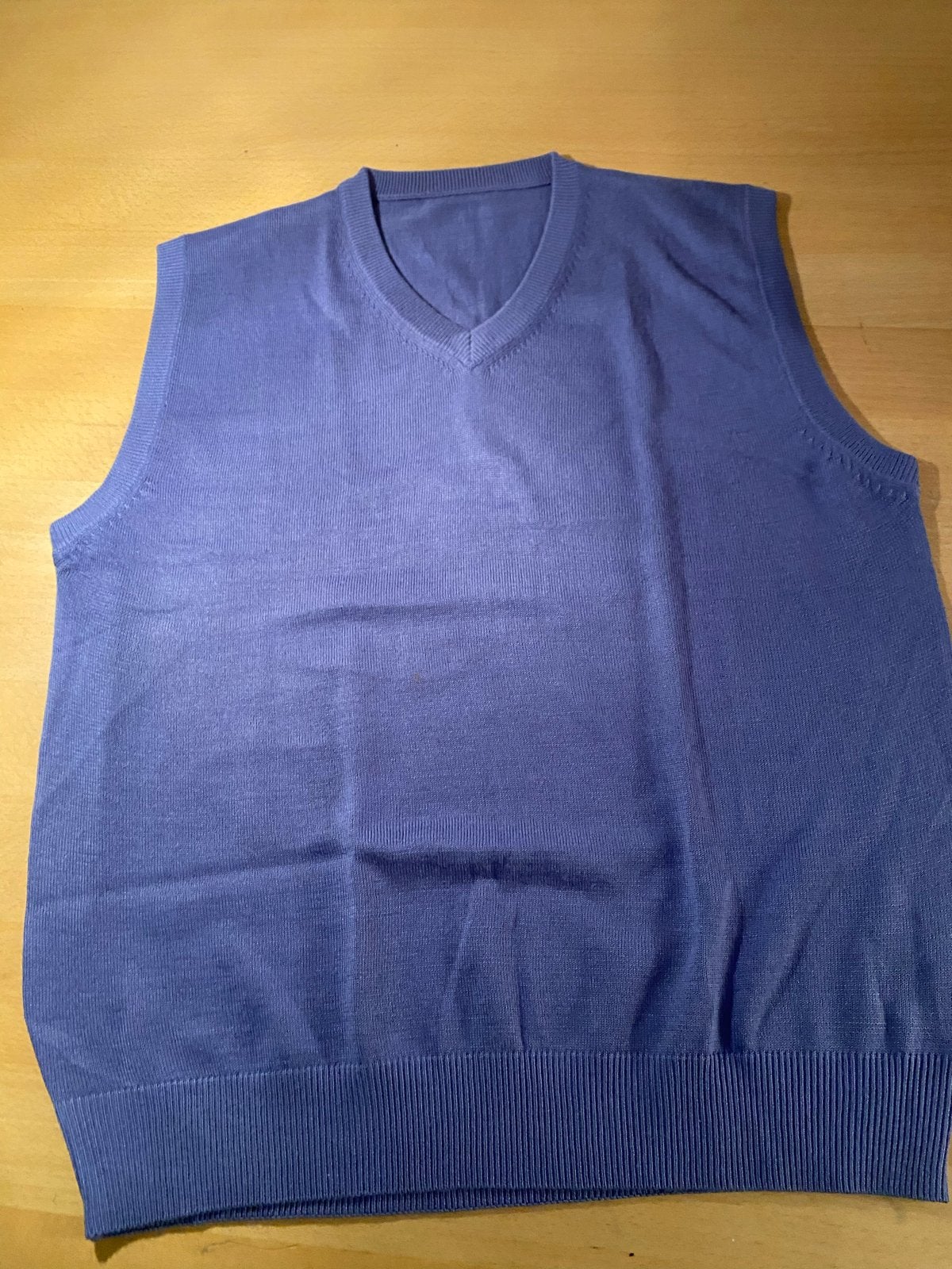 Lavendelblauwe slip-over spencer wolblend V-hals retro, Ophalen of Verzenden, Zo goed als nieuw