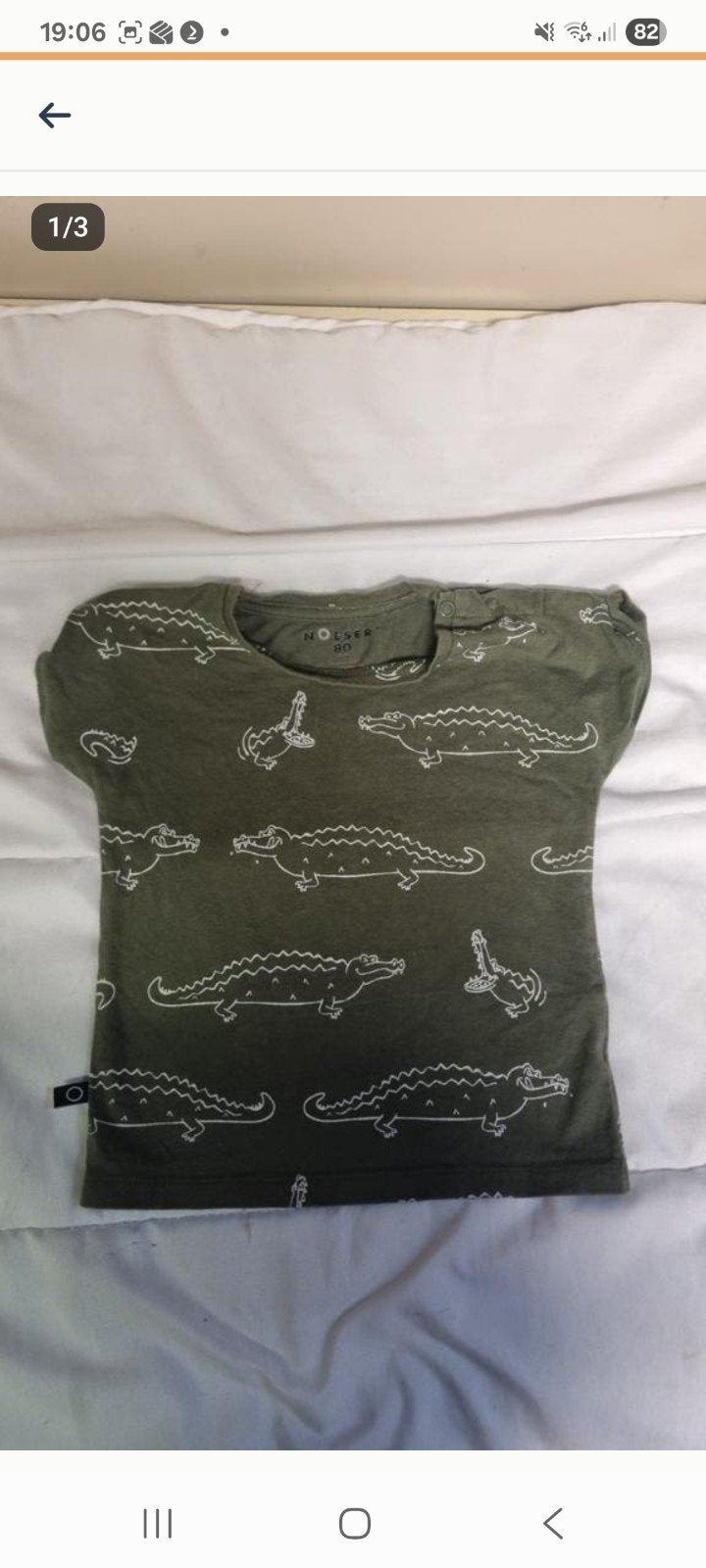 Noesser legergroen zomershirt maat 80 met krokodillen, Gebruikt, Noeser, Ophalen of Verzenden, Jongetje
