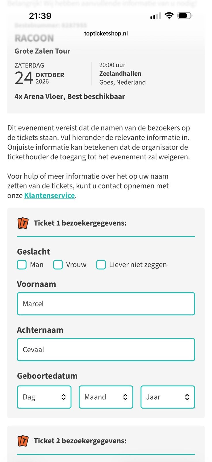 Racoon tickets, Twee personen, Overige soorten