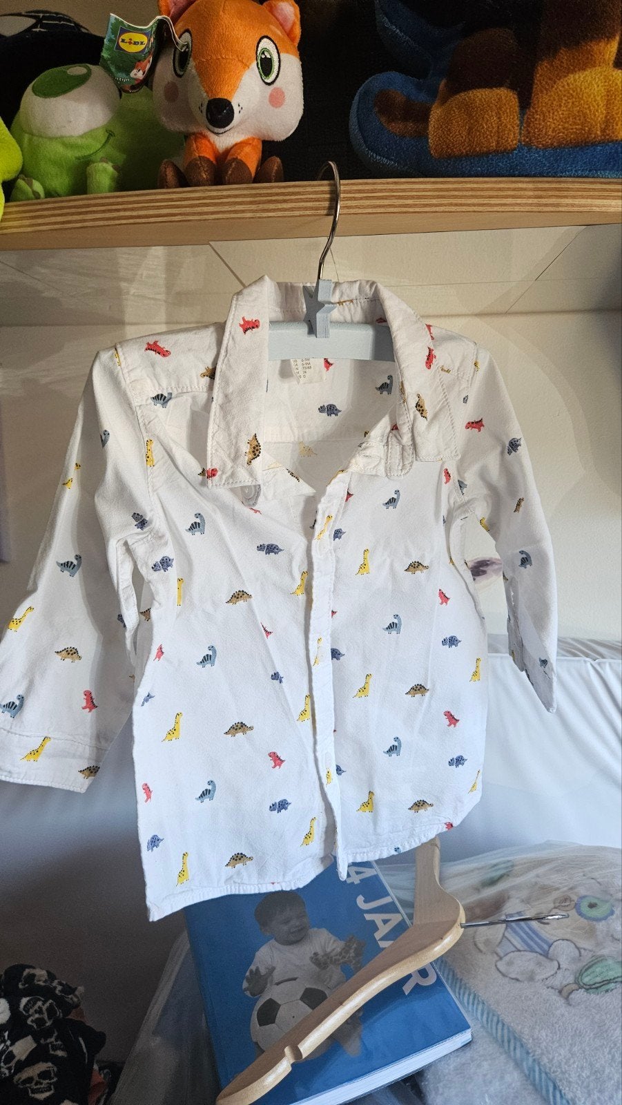 H&M overhemdje met dinoprint - maat 74, Ophalen, H&M, Zo goed als nieuw, Overhemdje of Bloesje