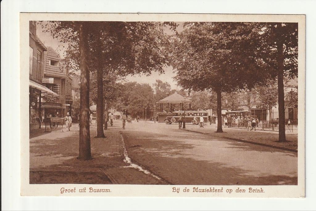 GROET UIT BUSSUM MUZIEKTENT OP DEN BRINK OUDE BUSSEN EN VOLK, Ophalen of Verzenden, 1920 tot 1940, Ongelopen, Utrecht