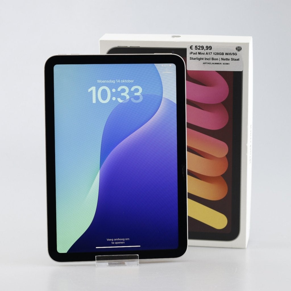 iPad Mini A17 128GB Wifi/5G Starlight Incl Bon | Nette Staat, Computers en Software, Apple, Zo goed als nieuw, Support@apple.com