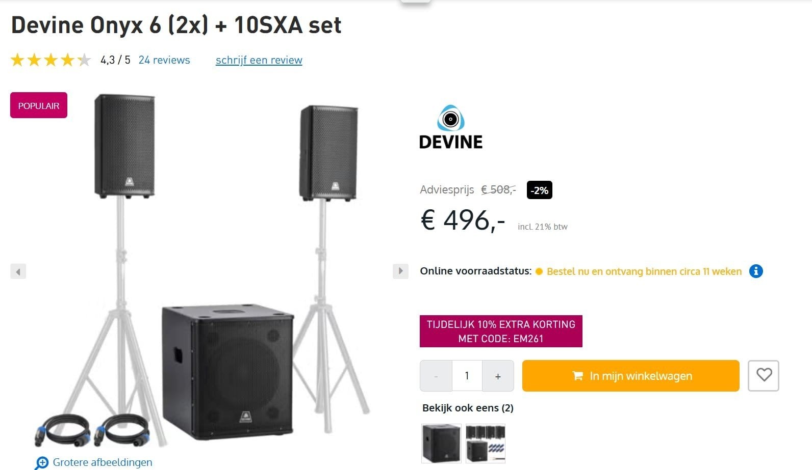 Devine Onyx 6 (2x) + 10SXA set, Ophalen of Verzenden