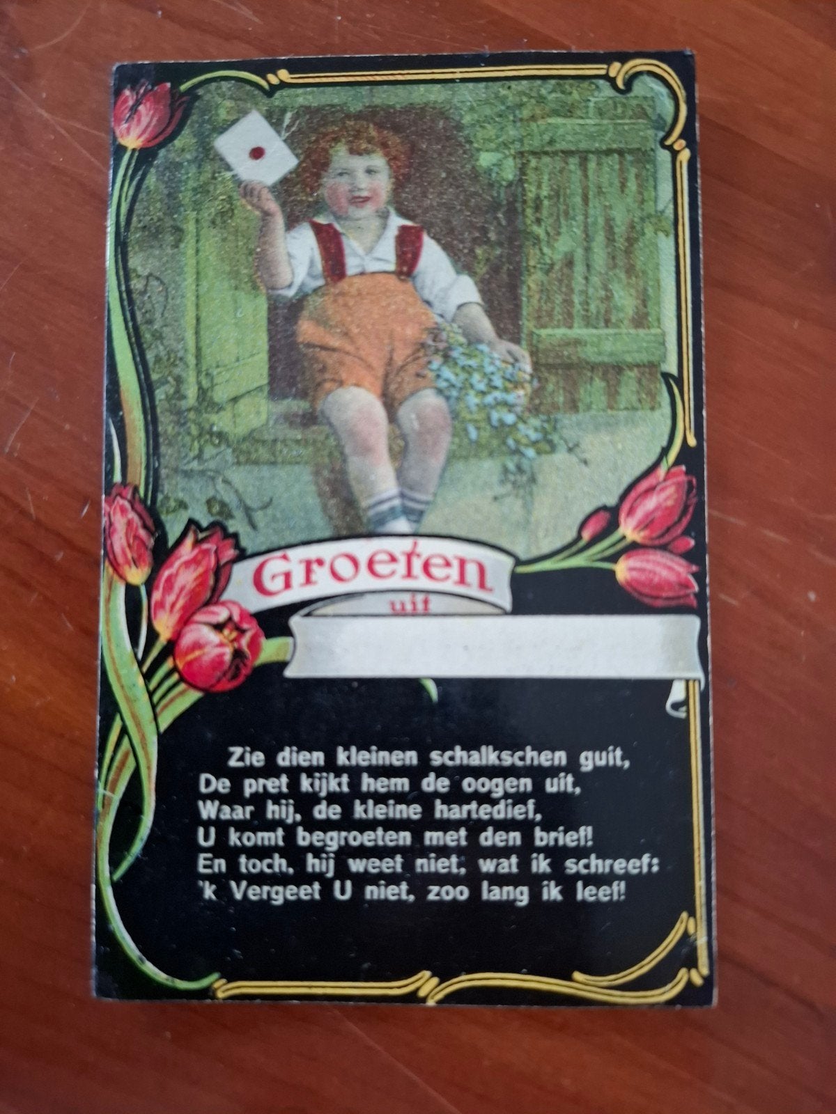 oude kaart Groeten uit met jongen en vergeet-mij-nietjes, Ophalen of Verzenden, Voor 1920, Gelopen, Utrecht