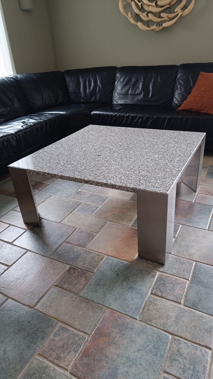 Design granieten salontafel met rvs poten, Ophalen, Overige materialen, 50 tot 100 cm, Vierkant