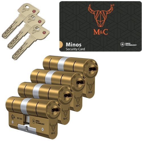 M&C Minos messing cilinder 4x gelijksluitend SKG***, Niet ingevuld, Niet ingevuld, Niet ingevuld