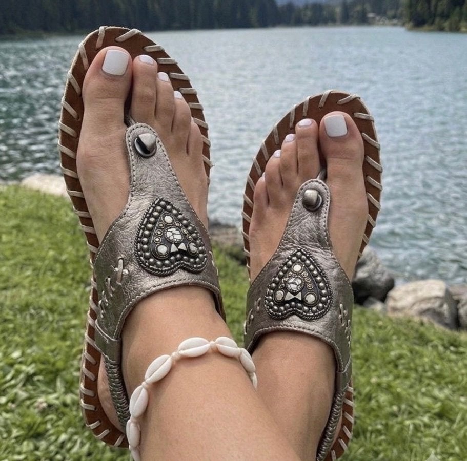 PH&T Festival Boho Summer Shoes with Beaded Hearth, Slippers, Bruin, Ophalen of Verzenden, Pretty Hot & Tempting