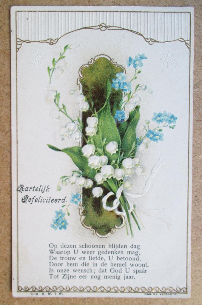 Lelietjes van Dalen~Kaart 1921 Felicitatie~Bijbel tekst, Ophalen of Verzenden, 1920 tot 1940, Gelopen, Feest(dag)