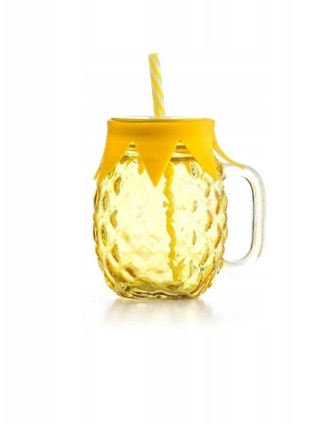 Ananas drinkbeker met rietje - Geel glas, Geel, Nieuw, Ophalen of Verzenden, Overige merken