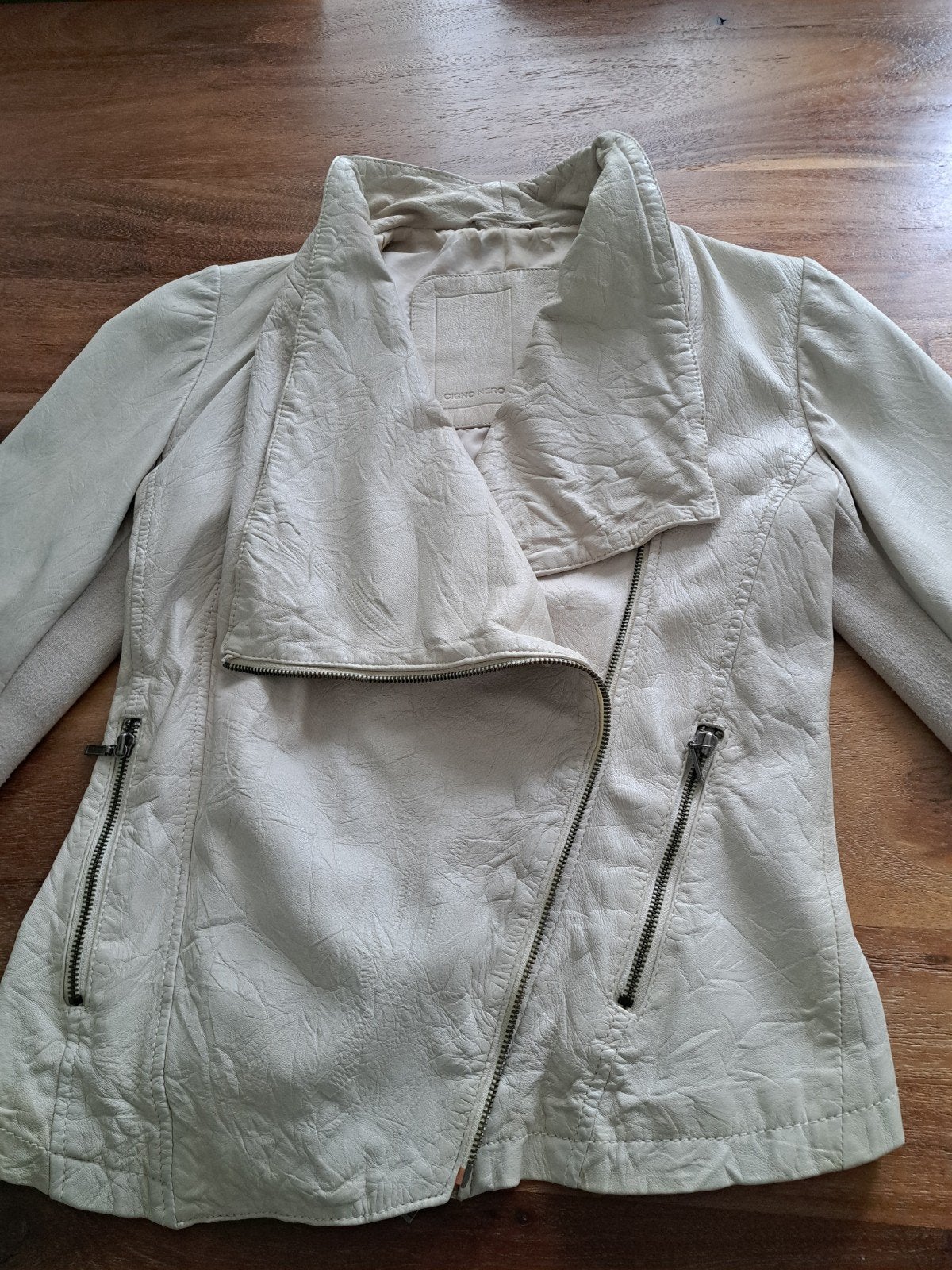 Cigno Nero Leren Jasje Maat 38, Maat 38/40 (M), Beige, Gedragen, Cigno Nero