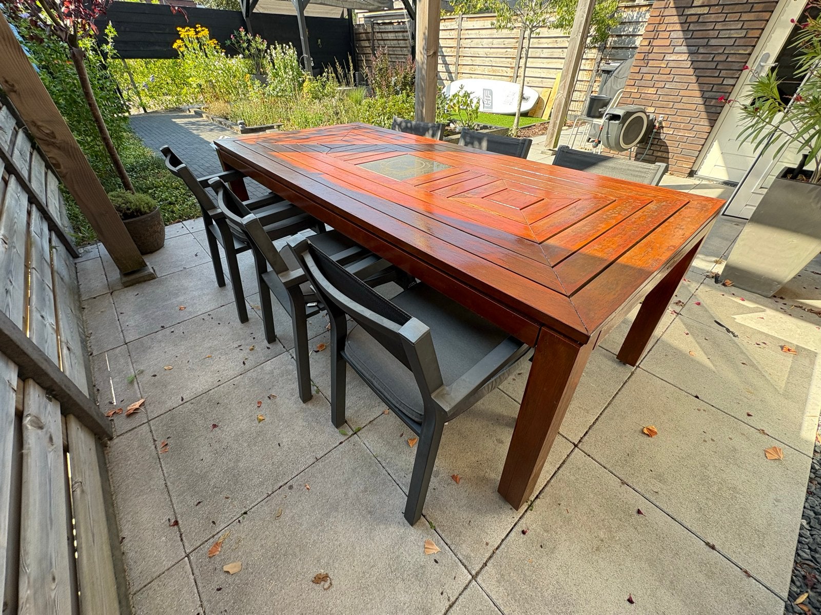 Teakhouten Tuintafel met 6 Stoelen, Ophalen, Gebruikt, Rechthoekig, Teakhout