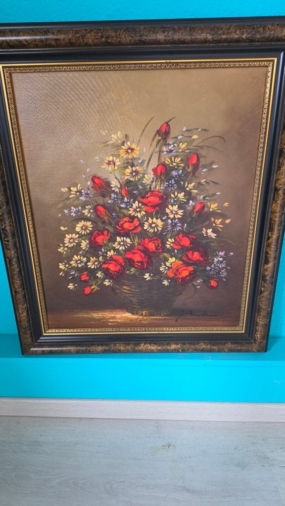Prachtig stilleven bloemen in olieverf, Mols gesigneerd, Doek, Realistisch, Gesigneerd, Olieverf