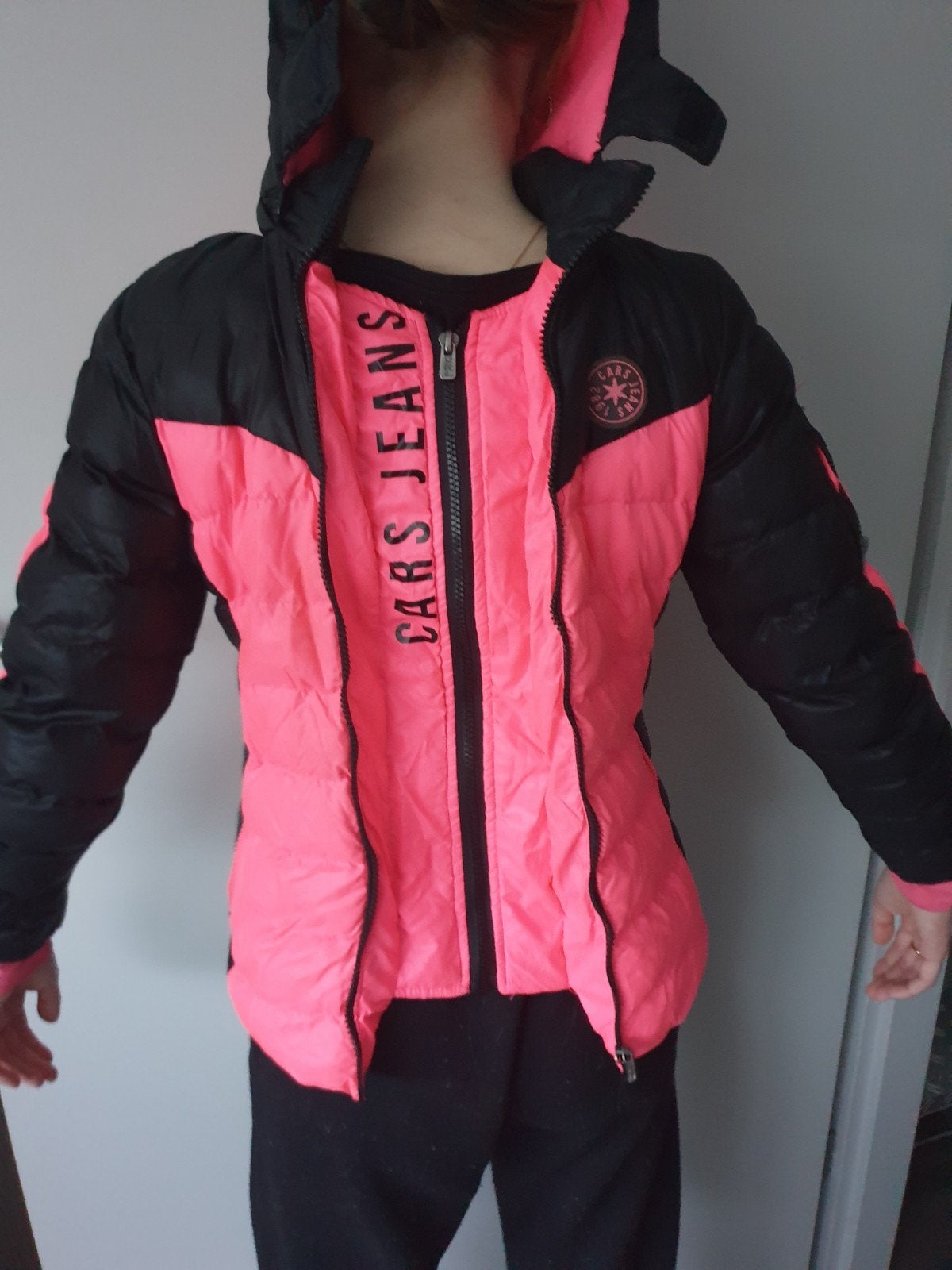 Cars Jeans winterjas neonroze/zwart, maat 146-150, Kleding | Dames, Jassen | Winter, Cars Jeans, Ophalen of Verzenden, Gedragen