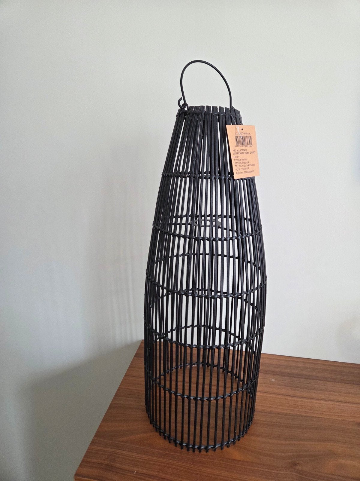 Zwarte bamboe lampenkap/lantaarn - 58 cm hoog, Huis en Inrichting, Ophalen of Verzenden, Nieuw, Hanglamp