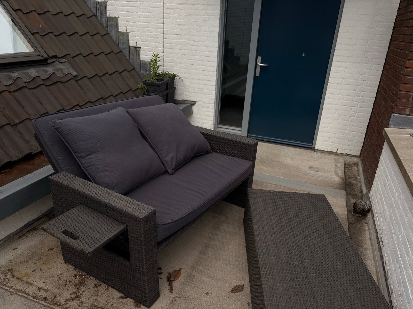 Loungeset bank/bed met kussens, altijd binnen gehaald, Gebruikt, Loungeset, Wicker, Bank