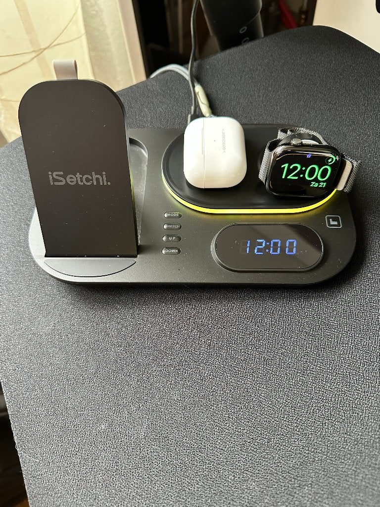 iSetchi 4-in-1 Draadloos Laadstation met Klok, Ophalen of Verzenden, Zo goed als nieuw, Snellader, Apple