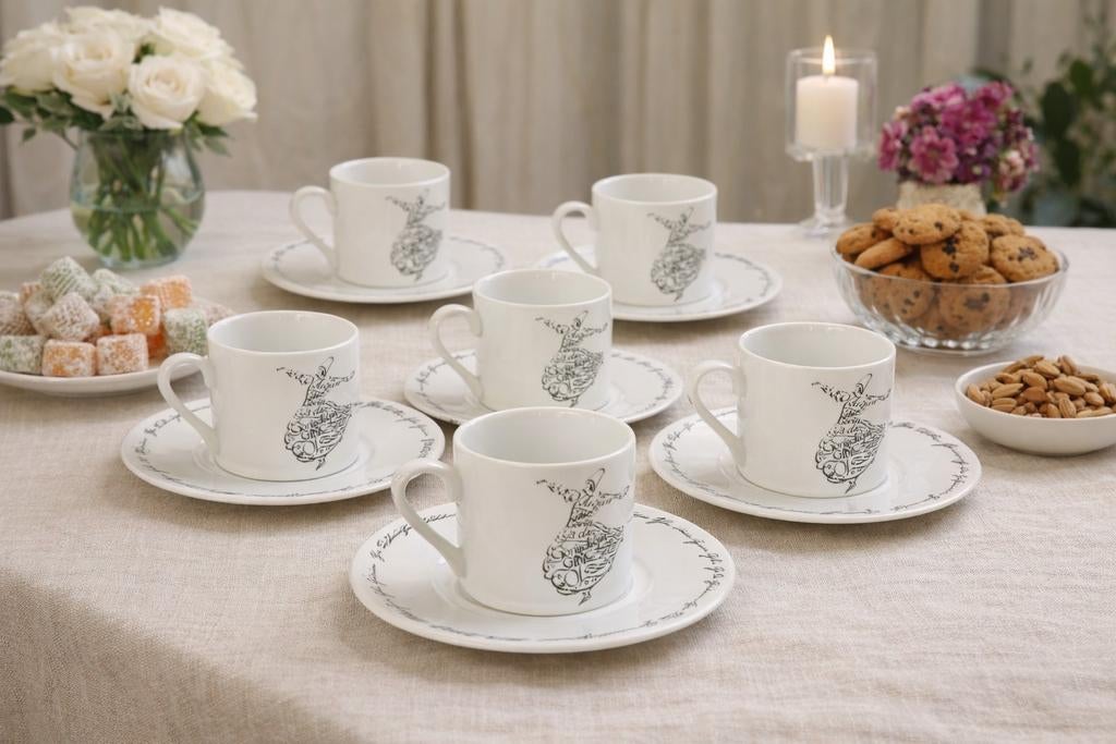 6-delige Mevlana Turkse koffie kopjes set – Kütahya Porselen, Ophalen of Verzenden