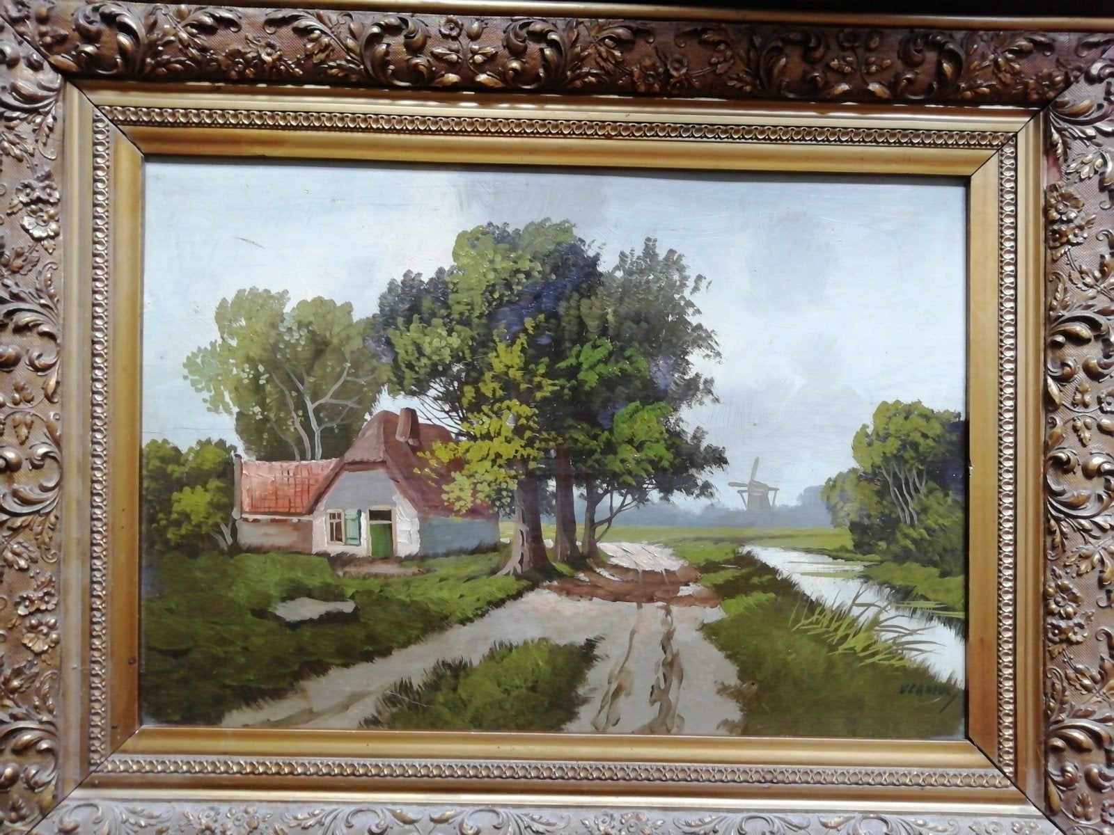 Olieverf Dirk Verheul (1864-1949) - Hollands Landschap, Antiek en Kunst, Doek, Realistisch, Ophalen of Verzenden, Landschap
