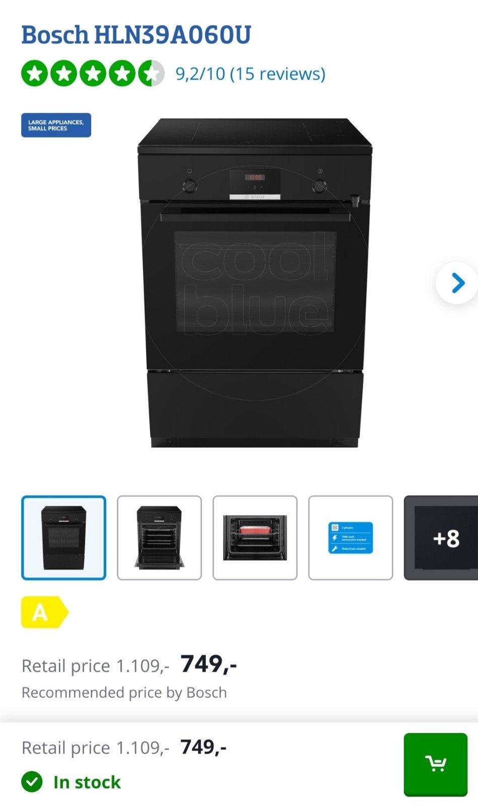 Bosch inductiekookplaat met oven, Ophalen, Hete lucht, 60 cm of meer, 4 kookzones