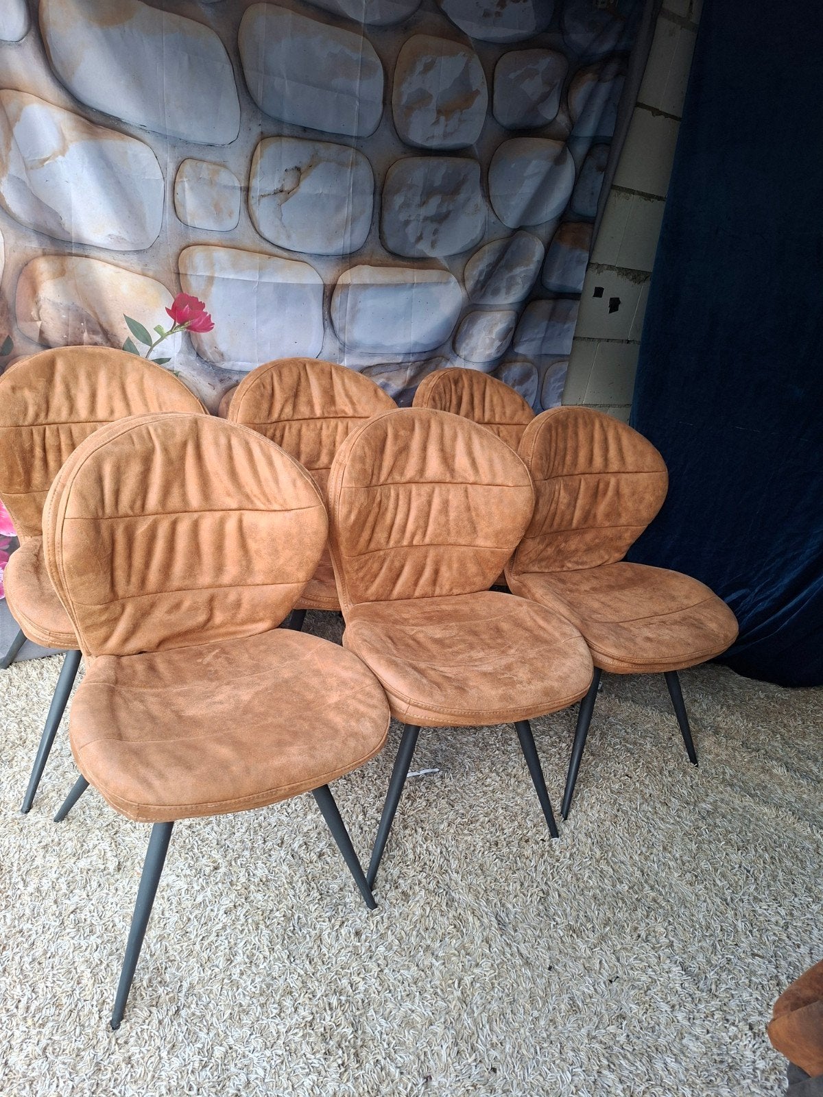 6 Mooi Cognac Eetkamerstoelen, Ophalen, Zo goed als nieuw, Stof, Vijf, Zes of meer stoelen